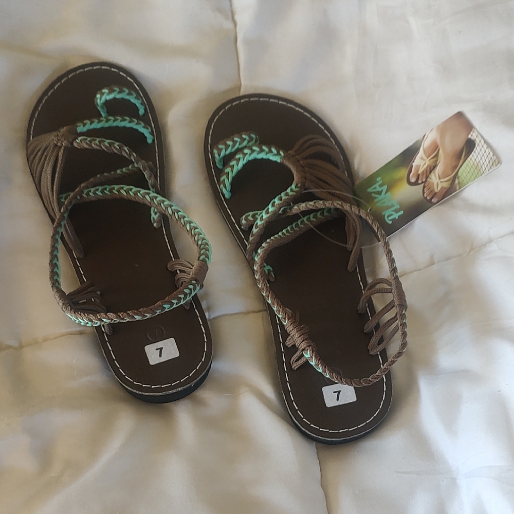 Trendy Brown and Teal Sandals
